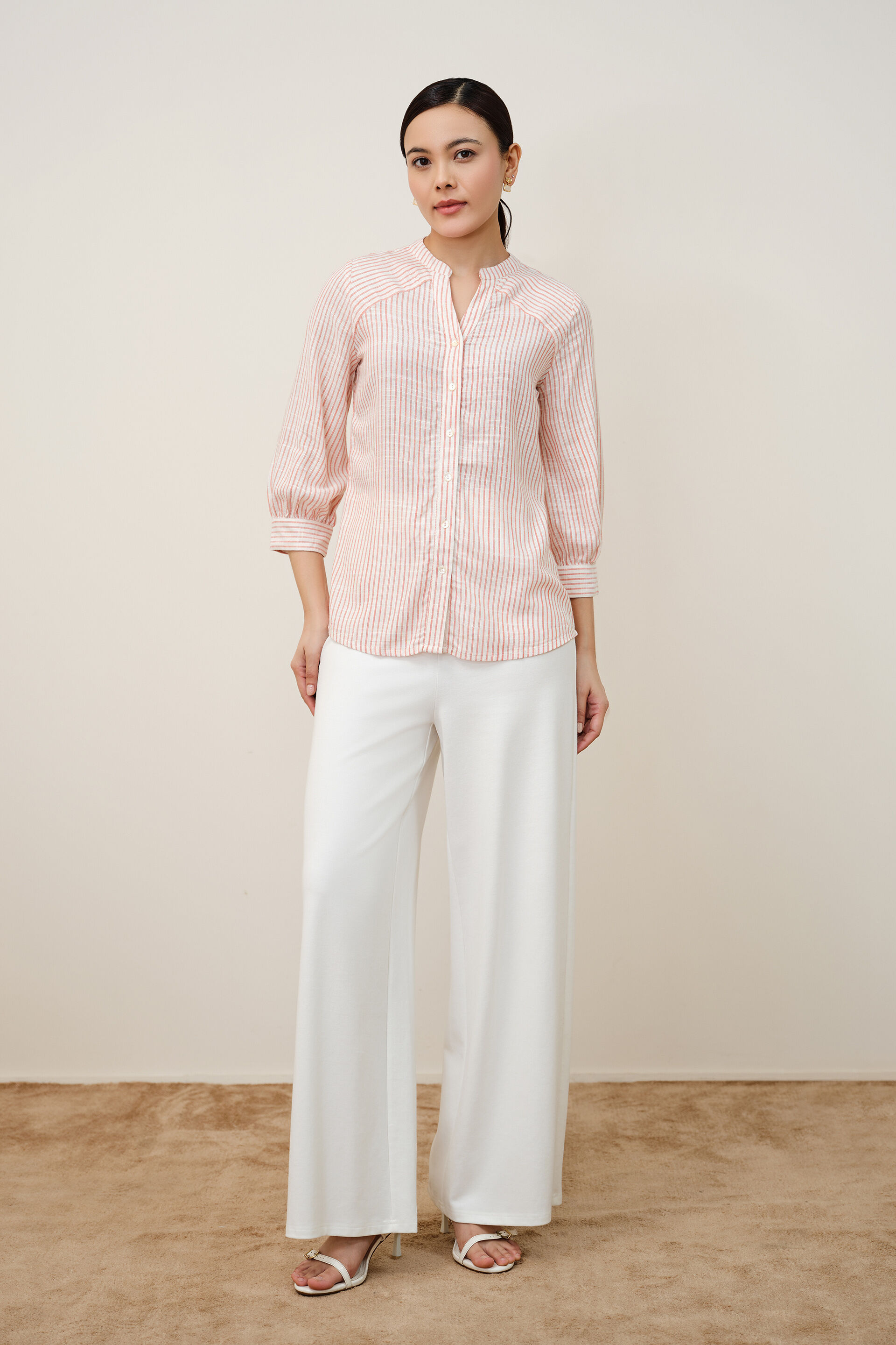 Off-White Rust Striped Shirt, White, image 5